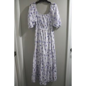 LoveShackFancy Target Floral Maxi Dress White Purple Smocked Puff Sleeve Small